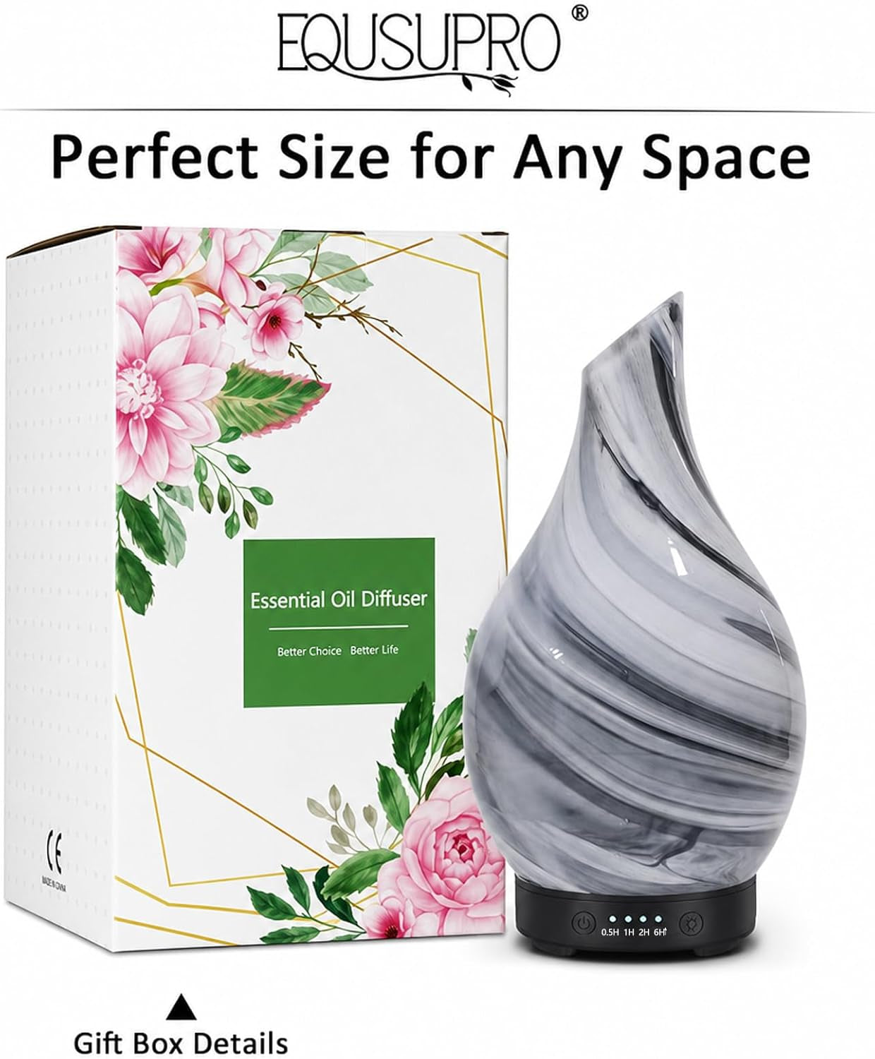 Essential Oil Diffuser 120ML Aroma Ultrasonic Humidifier Night Lights with Handmade Glass BPA Free Waterless Auto-Off Timer Setting for Home Yoga Office