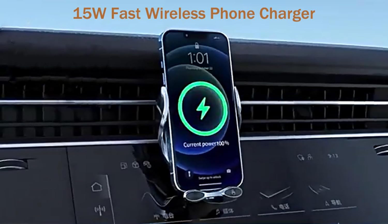 15W Fast Wireless Phone Charger, Car Wireless Phone Holder, Auto-Clamping, Opening without Power Supply, Suit for Car Office Kitchen, round Vent Friendly, Case Friendly(Black&Tripod Clip&Suction)