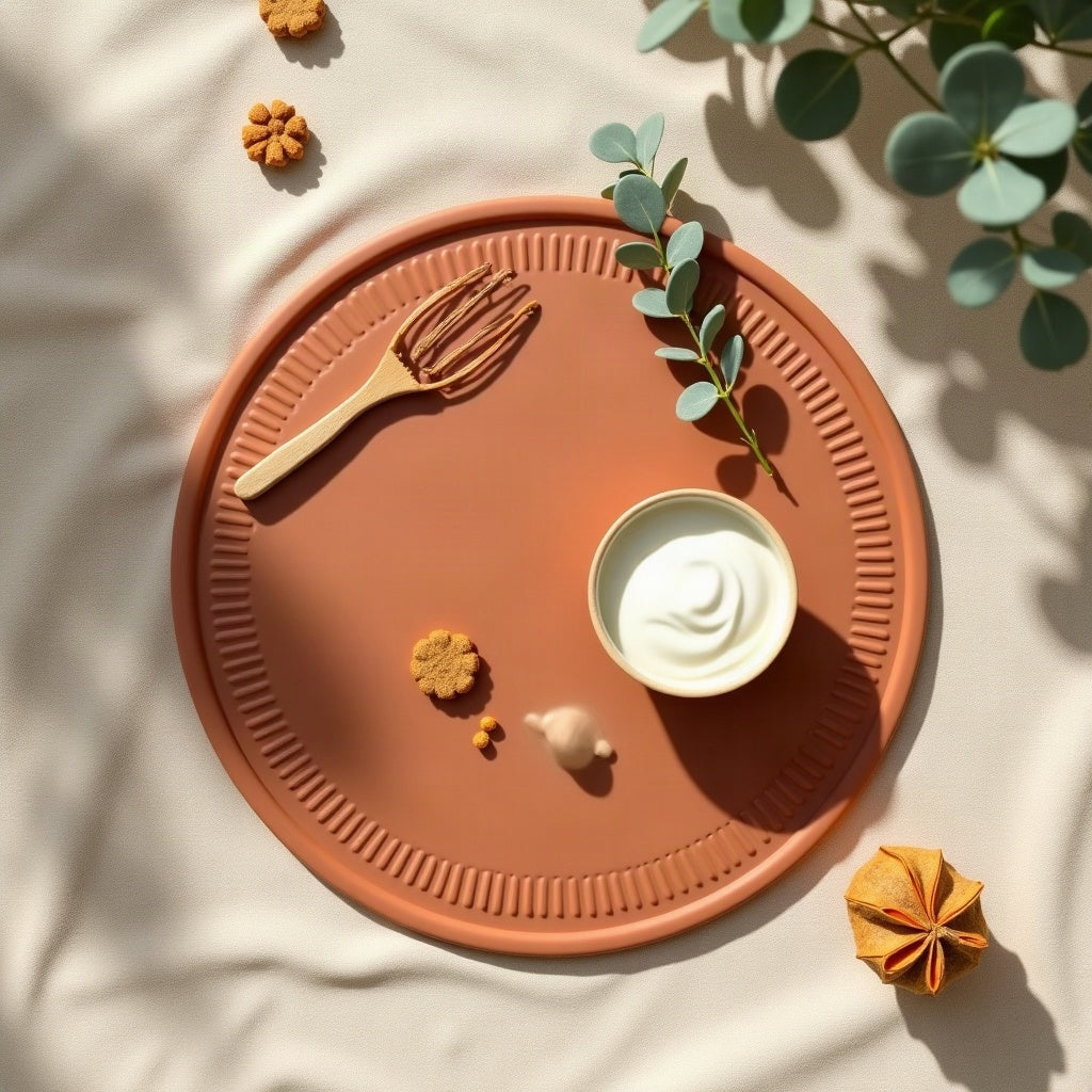 Flat-lay of the lick mat with yoghurt and eucalyptus