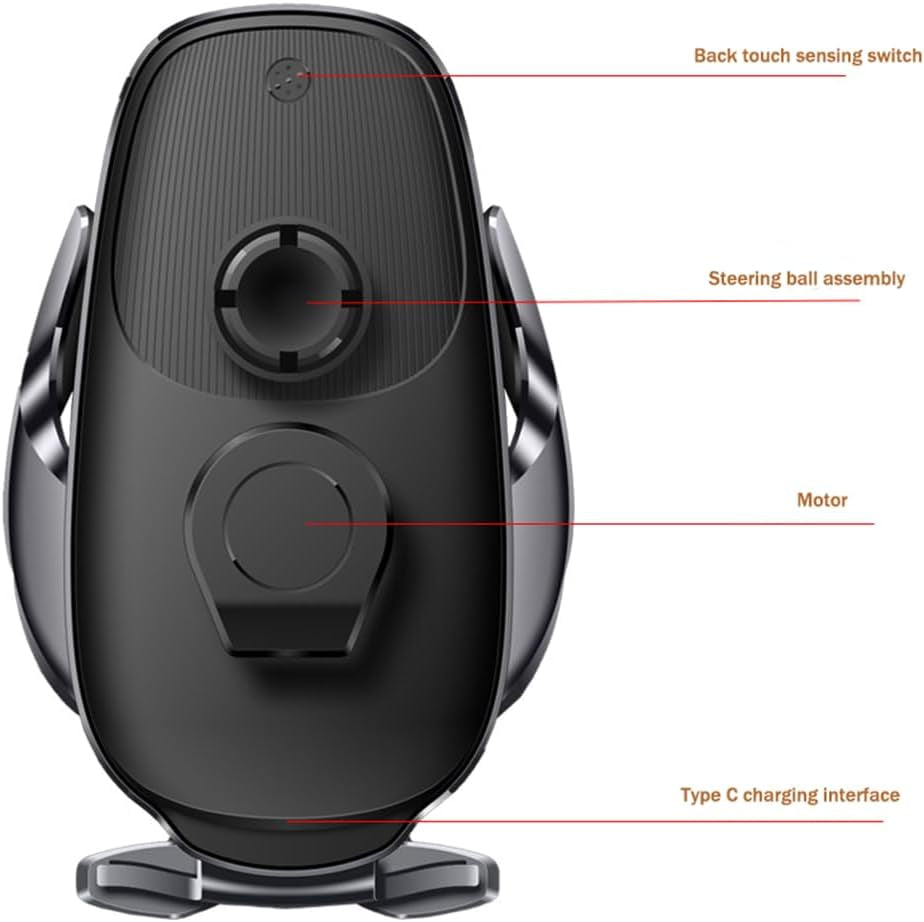 15W Fast Wireless Phone Charger, Car Wireless Phone Holder, Auto-Clamping, Opening without Power Supply, Suit for Car Office Kitchen, round Vent Friendly, Case Friendly(Black&Tripod Clip&Suction)