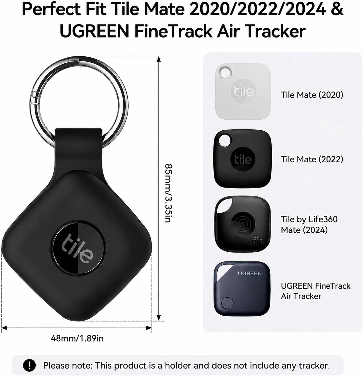 Silicone Case Compatible with Tile Mate 2024, 2 Pack Soft Scratch Resistant Cover with Carabiner Accessories, Secure Tag Holder for Bag, Black+Black