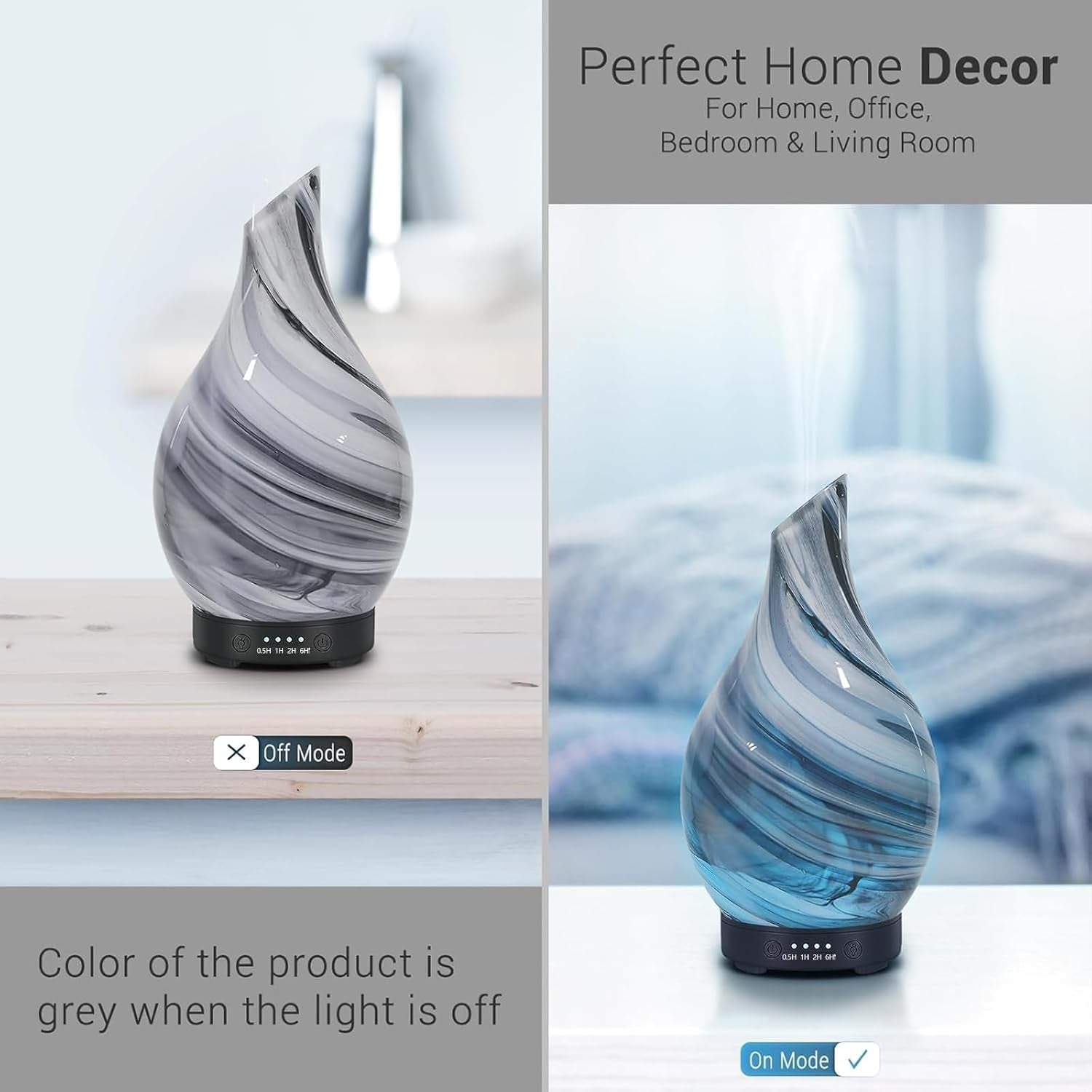 Essential Oil Diffuser 120ML Aroma Ultrasonic Humidifier Night Lights with Handmade Glass BPA Free Waterless Auto-Off Timer Setting for Home Yoga Office