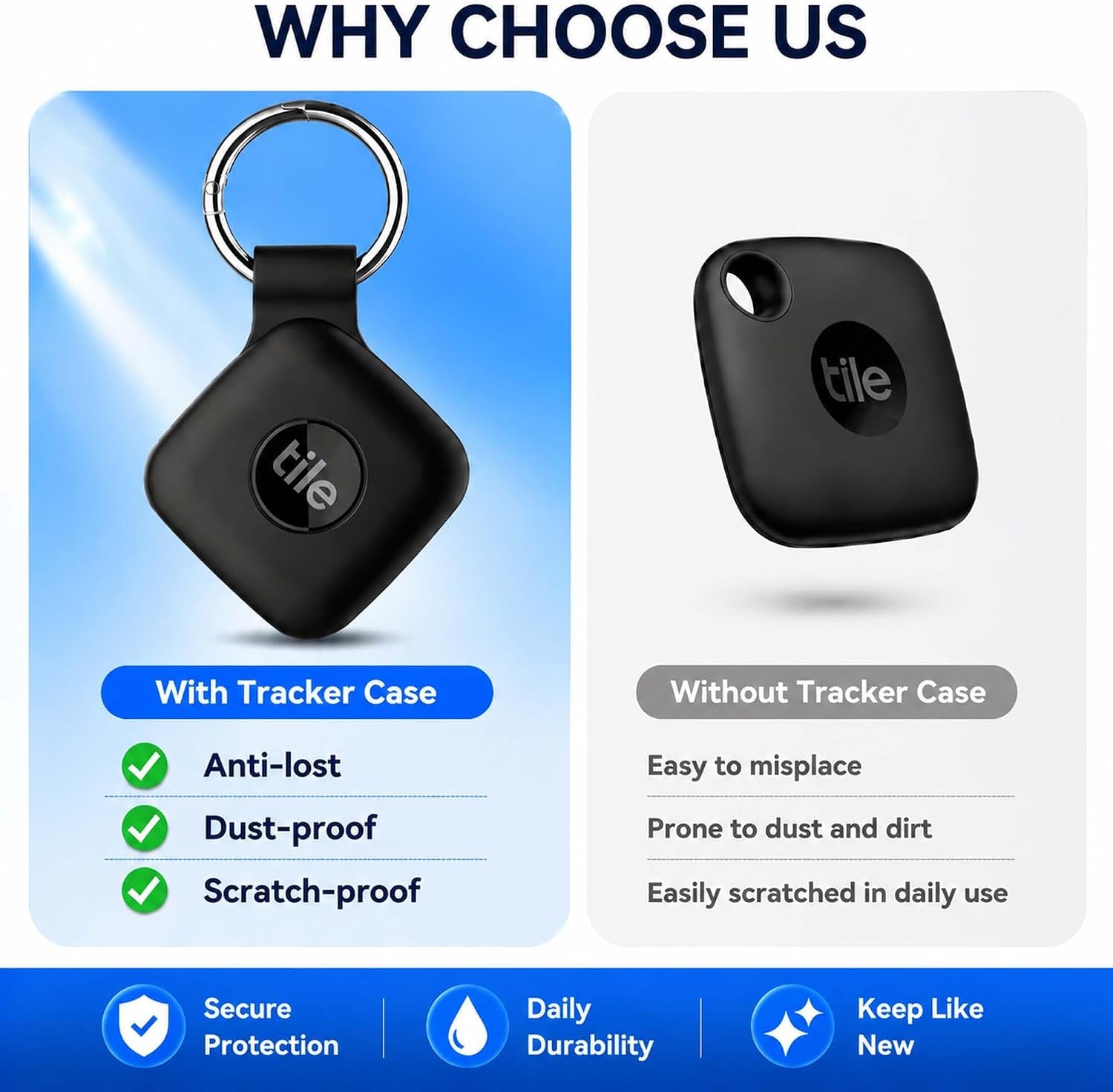 Silicone Case Compatible with Tile Mate 2024, 2 Pack Soft Scratch Resistant Cover with Carabiner Accessories, Secure Tag Holder for Bag, Black+Black
